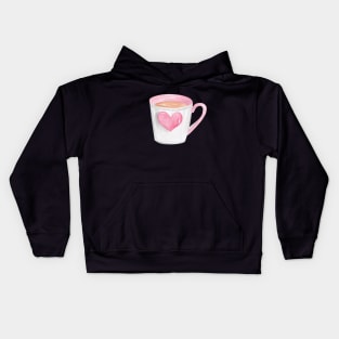 Cup of coffee with pink heart Kids Hoodie